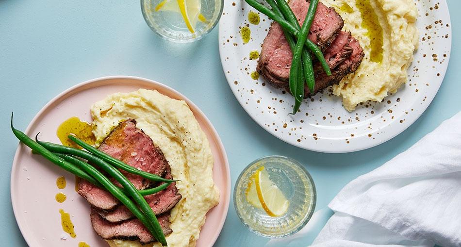 Rostas med örtolja, haricot verts och palsternacksmos