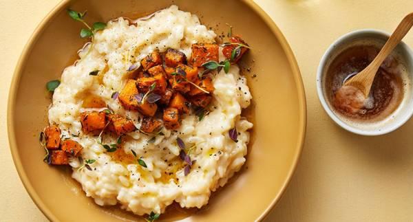Risotto med ugnsrostad butternutpumpa, brynt smör och timjan