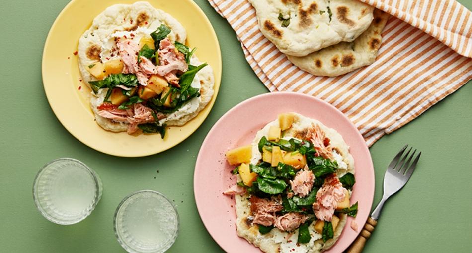 Flatbread med lax, melon och fetaoströra