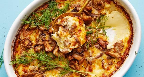 Ugnspannkaka med västerbottensost och kantareller