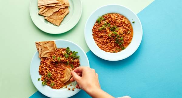 Etiopisk linsgryta med tunnbröd